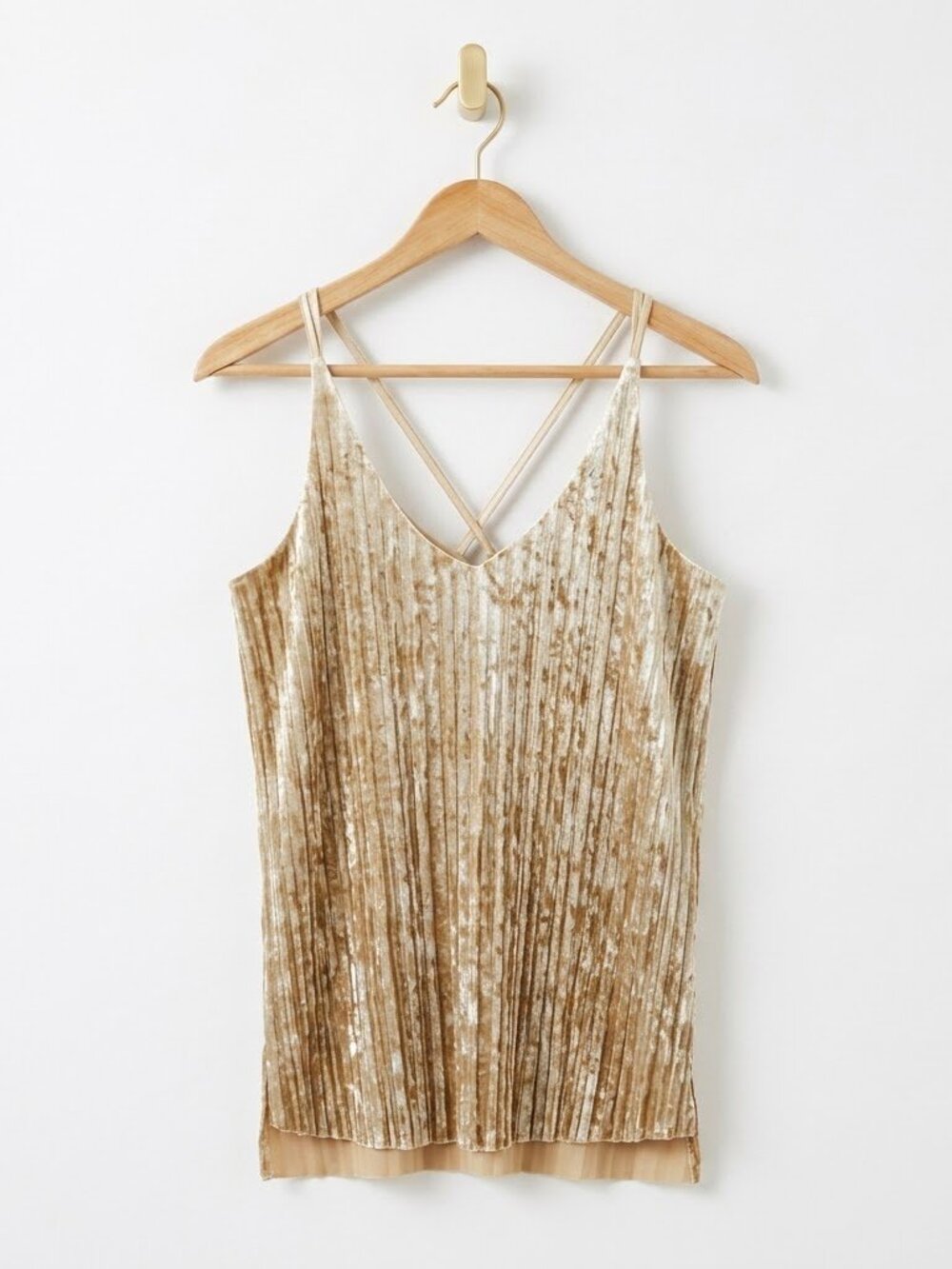Velvet Tank Top Size Small Gold Crinkle Accordion Sleeveless Party Going Out